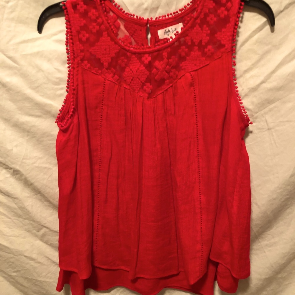 Layered, sheer, red top
